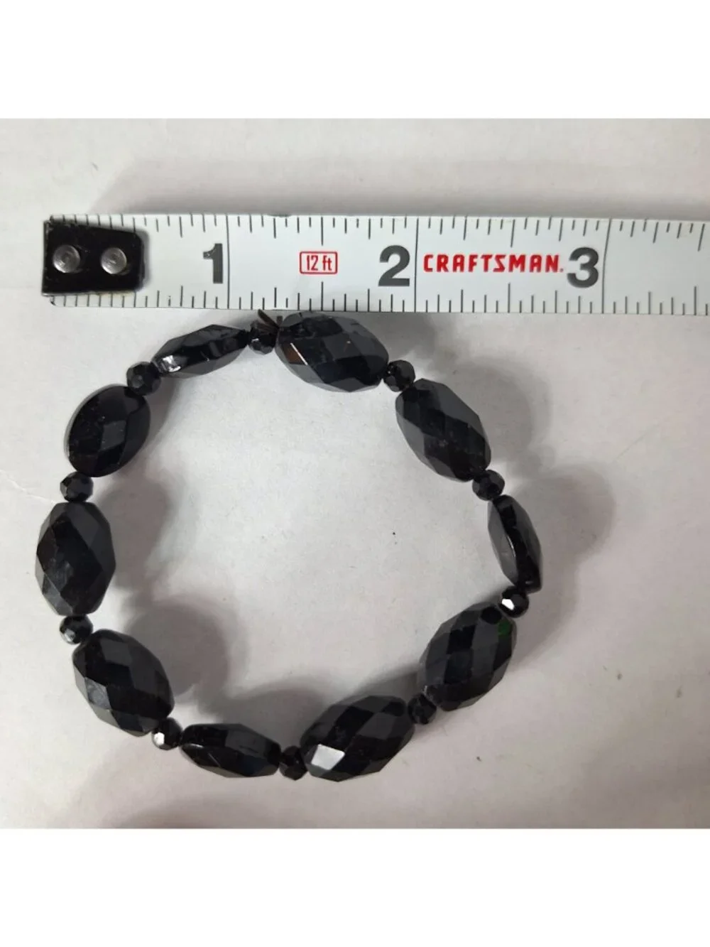 Black Faceted Glass Beaded Stretch Bracelet Jet Boho Chic Vintage Style Gothic